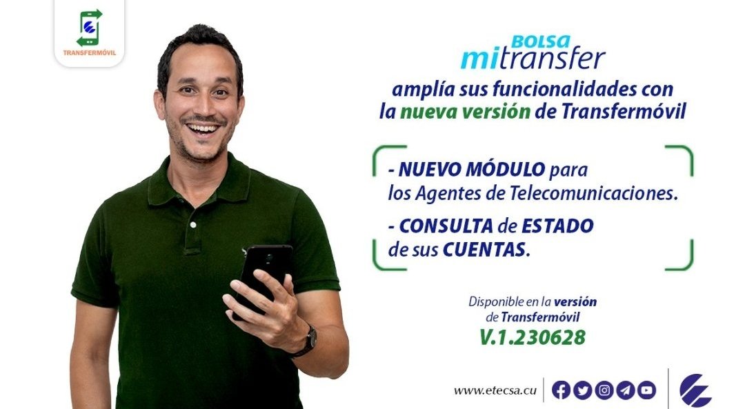 EtecsaMatanzas's tweet photo. ℹ️ ¿Ya actualizaste #Transfermóvil a su versión más reciente? 🤔 
Hazlo ya y comienza a disfrutar de las nuevas bondades que trae la #BolsaMiTransfer 😉. 
Descárgala aquí, libre de costo 😁.
👇
https://t.co/GomNsS5KVL
#ConTodosLaVictoria 
#EtecsaMtzEnVictoria https://t.co/hUwiBmlIxC
