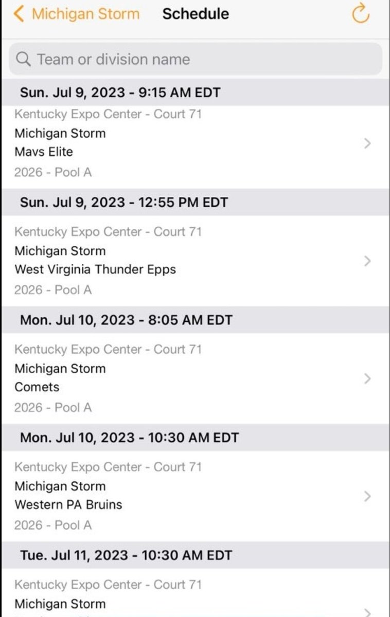 Game schedule for the GUAA in Louisville, KY.