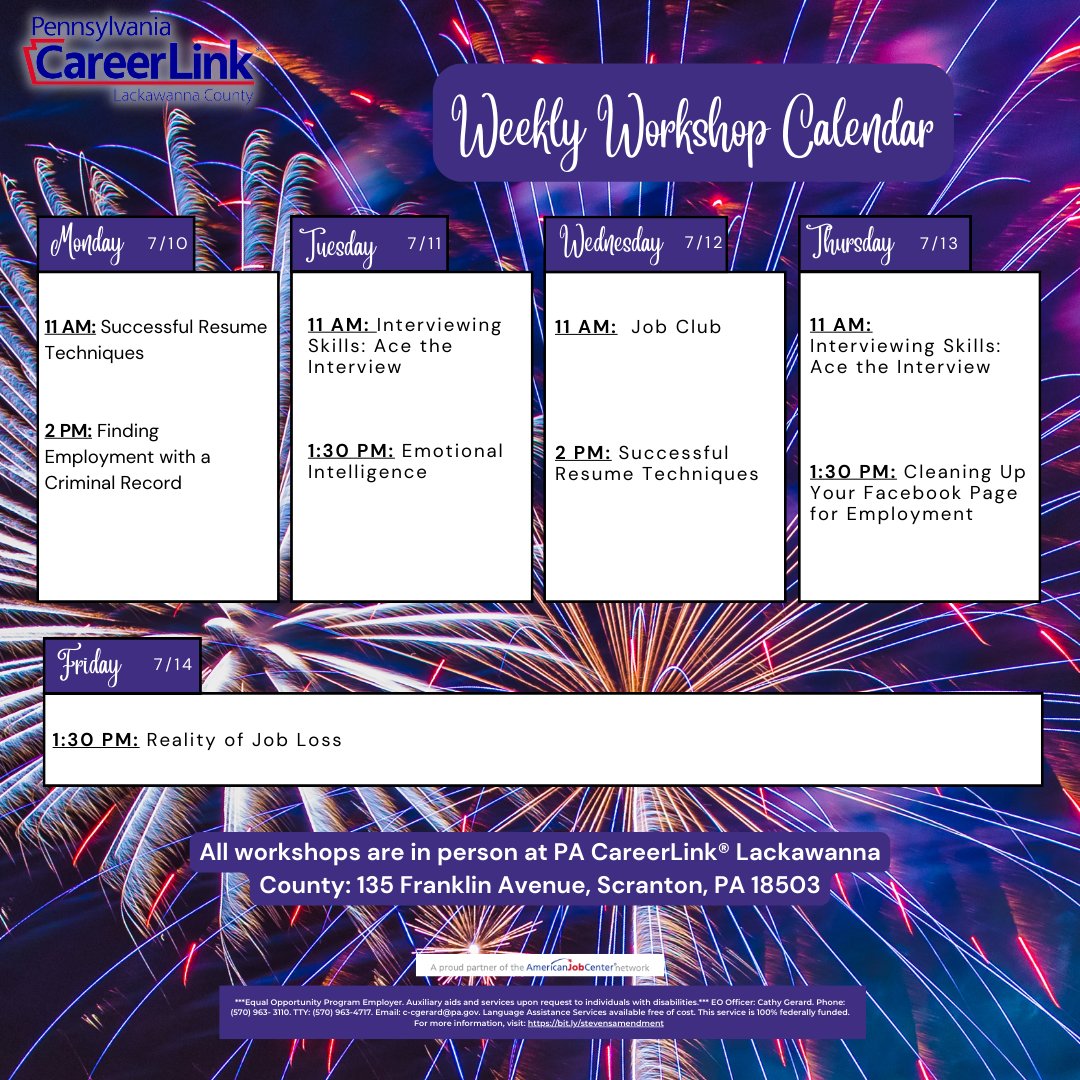 Wondering how you can develop your professional skills this week? Try a workshop in person at 135 Franklin Avenue, Scranton, PA 18503!