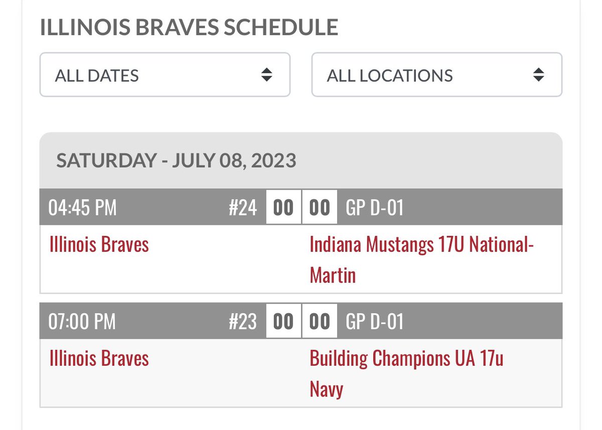 🚨UPDATED SCHEDULE🚨 
17U IL Braves Gold Division <a href="/Bullpenevents/">Bullpen Tournaments</a> #ABCInvite