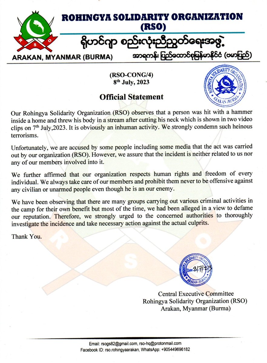 OrgRohingya's tweet image. Official Statement of Rohingya Solidarity Organization RSO.
