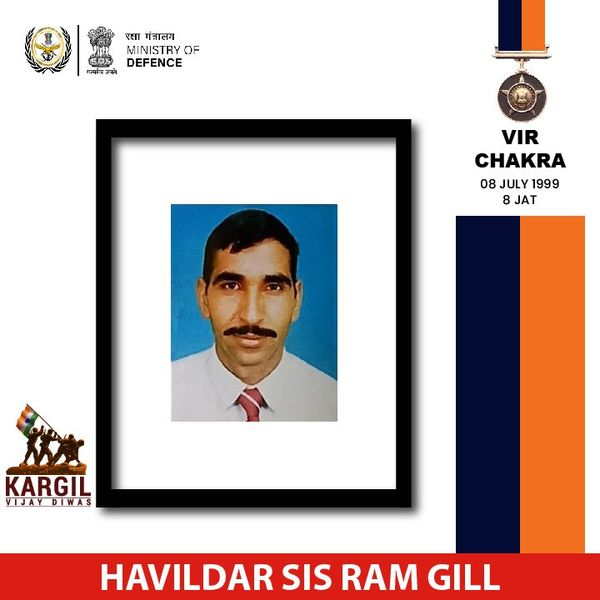 GallantryAward's tweet image. During Op VIJAY, Havildar Sis Ram Gill of 8 JAT was tasked to raid the enemy post Majnu at 17000 feet in J&amp;amp;K. For displaying acts of gallantry in the presence of the enemy, he was awarded #VirChakra (Posthumous)
#JATRegiment 
#kargilwar #kargilwar1999 #Kargil #kargilvijaydiwas