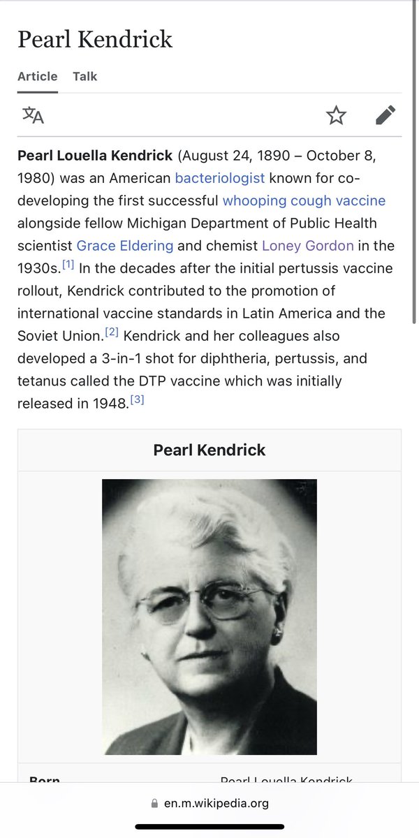 PUBLIC HEALTH HISTORY MINUTE:

Did you know the vaccine for pertussis (Whooping cough) was created by 3 female scientists, in the 1930s, one of whom was Black?

And that so was the Diptheria, Tetanus, Pertussis vax?

Meet Loney Gordon, Grace Eldering, and Pearl Kendrick!