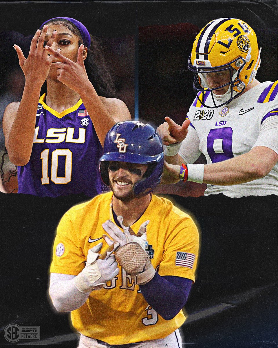 2019 LSU Tigers Football team: 2019 CFP National Champions, 2023 LSU Tigers Women's Basketball team: 2023 NCAA Women's Final Four National Champions, and 2023 LSU Tigers Baseball team: 2023 College World Series National Champions https://t.co/73CeY1jdI6