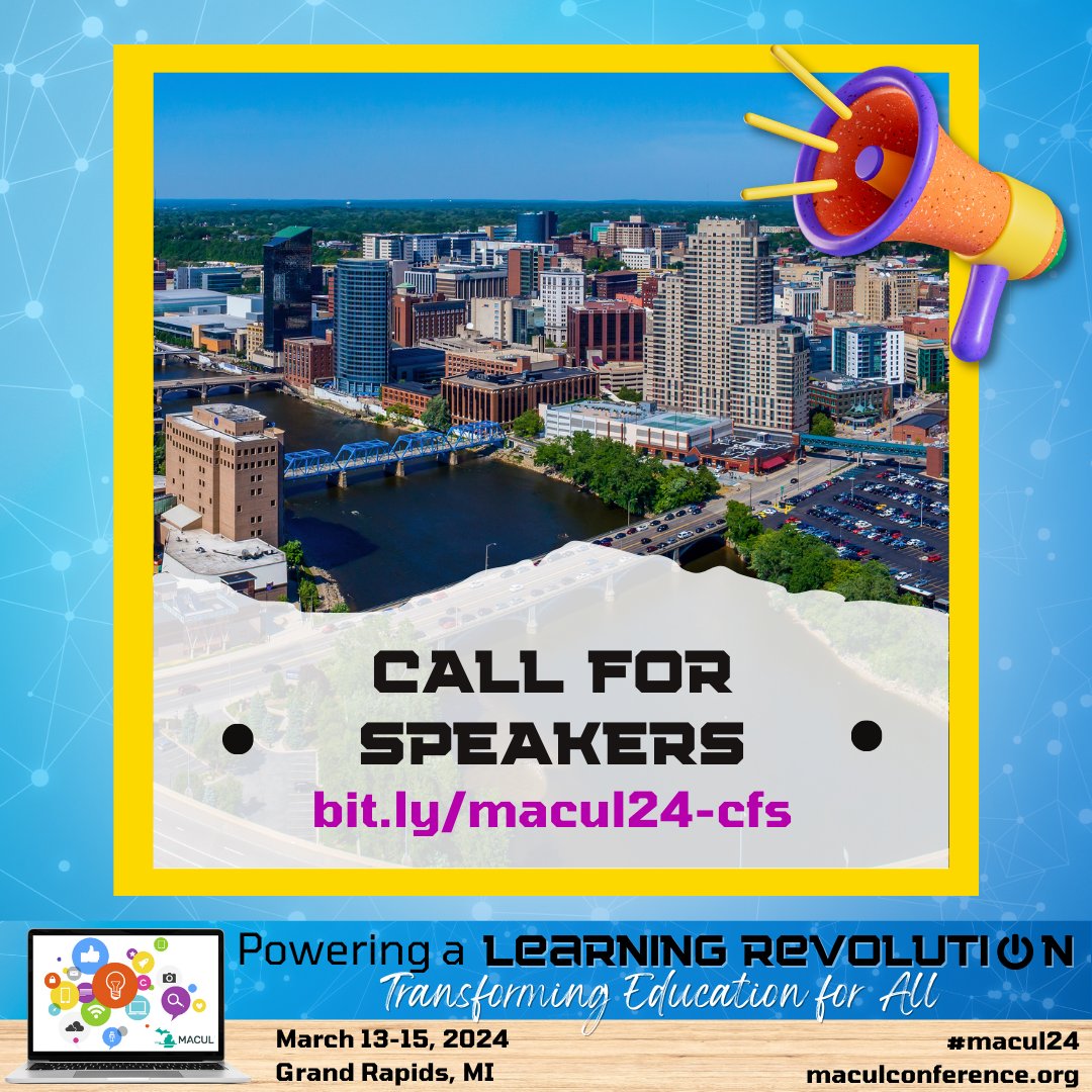 The #macul24 Call for Speakers is now open! Submit a proposal today to share the amazing things happening in your classroom, school, district or organization.
➡️ Submit Proposal: bit.ly/macul24-cfs
➡️ Proposal Information: macul.org/events/2024-ca…