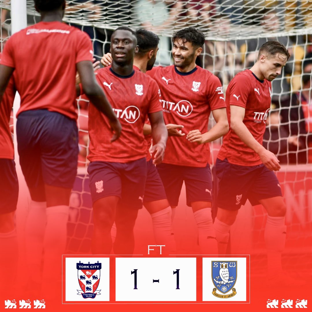 YorkCityFC's tweet photo. ⏱️ FULL-TIME | The Minstermen start their pre-season preparations this afternoon with a 1-1 draw against Sheffield Wednesday.

#YCFC 🔴🔵 https://t.co/eJK2PhklkR