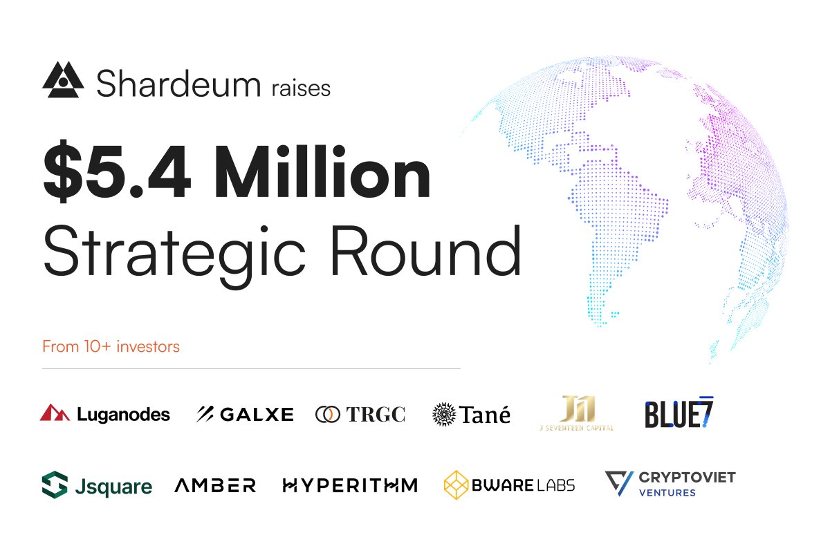 📢 Shardeum raises $5.4M in Strategic Round

💪 Our investors include <a href="/ambergroup_io/">Amber Group</a> <a href="/Galxe/">Galxe</a> <a href="/JSquare_co/">Jsquare</a> <a href="/trgcapi/">TRGC</a> <a href="/BwareLabs/">BwareLabs</a> <a href="/tanelabs/">Tané</a> <a href="/luganodes/">Luganodes</a> <a href="/CryptoVietInfo/">CryptoViet Info</a> <a href="/Blue7_io/">Blue7</a> Blockchain Ventures Hub, Hyperithm Group &amp; J17 Capital among others.

Read more 👉 shardeum.org/blog/shardeum-…