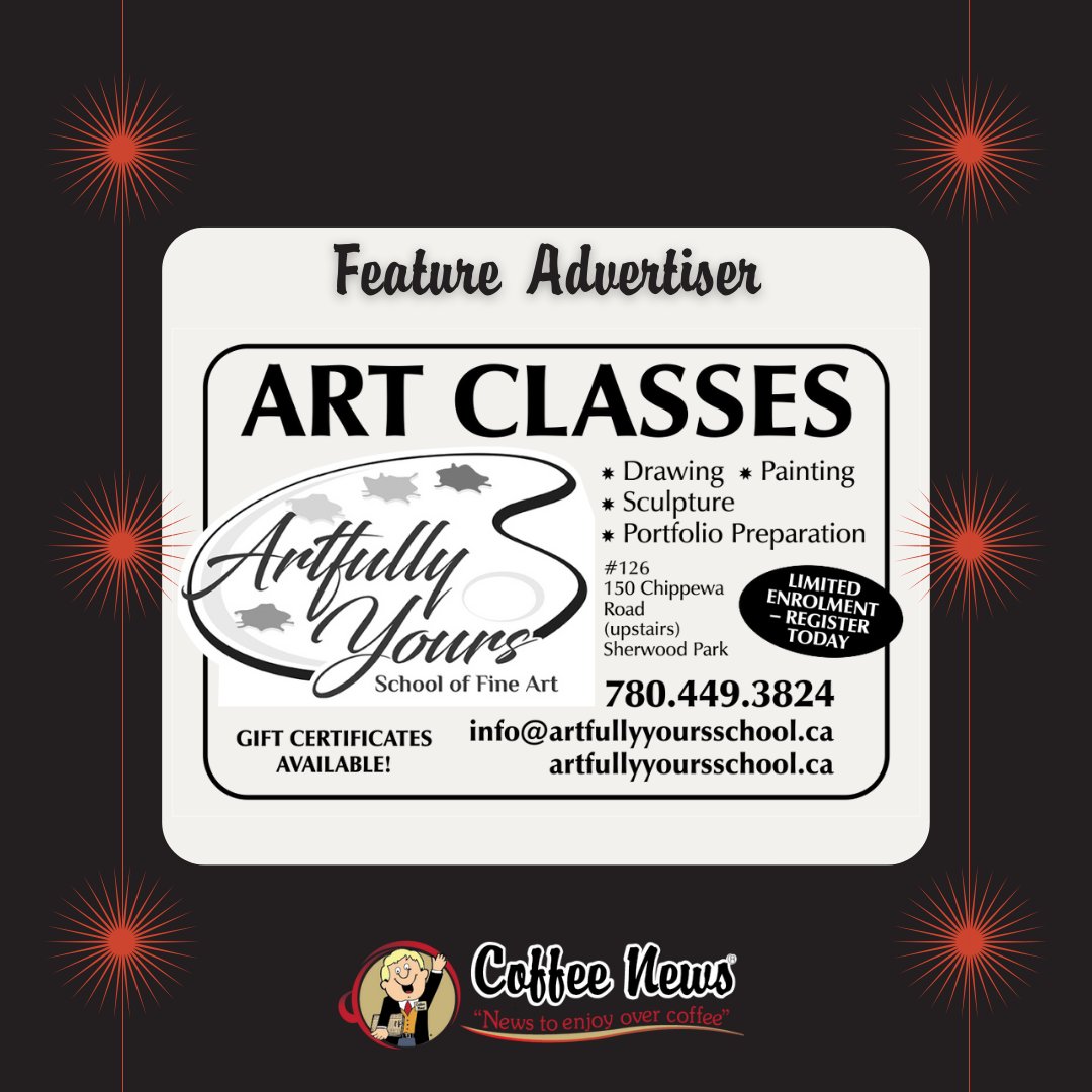 Check out our #FeatureAdvertiser for this week: Artfully Yours School of Fine Art (artfullyyoursschool.ca).

#CoffeeNewsAB #CoffeeNewsWeekly #AlbertaLife #Feature #Smallbusiness #YEGLife #Edmonton #EdmontonServices #SupportLocal #ArtfullyYours