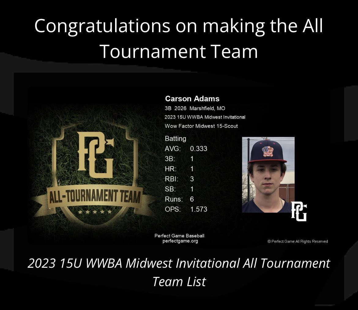 Carson Adams on Twitter "Honored to be named All Tournament Team for