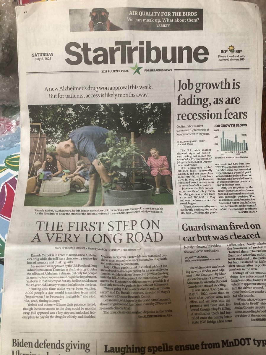 alzMNND's tweet photo. Front page story on the @StarTribune today! https://t.co/Tf9PNFPIDk Big thanks to Kanda Yazbek @lifewithmci for sharing her story and @StribJO for covering this. #endalz https://t.co/jB45giPyaN