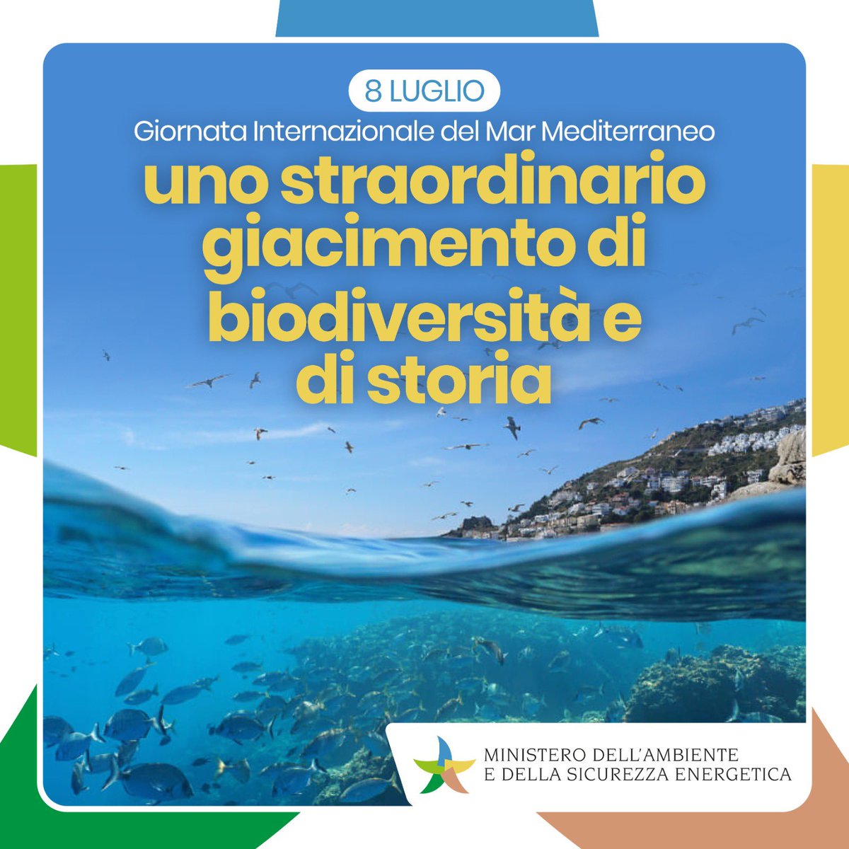 MASE_IT's tweet photo. 🌊 “L’Italia è in prima linea nella difesa del Mare Nostrum”. 

Oggi si celebra la Giornata Internazionale del Mar Mediterraneo, una data per aumentare la consapevolezza sullo stato di salute del nostro tesoro e sui pericoli che lo minacciano.

#8luglio https://t.co/nrhLnX8WGp