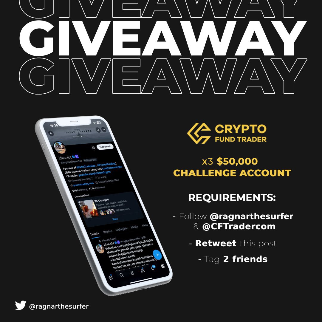 xbtirfan's tweet photo. 3 kişiye $50.000’lık fon hediye ediyoruz.

Şartlar: @ragnarthesurfer ve @CFTradercom ‘u takip et.
Bu tweeti Rt’le ve 2 arkadaşını etiketle

Başarılar, bol şans 🤝☺️

Sonuçları: @FelixTradeCap Telegram ve Discord kanalında açıklayacağım.

Telegram link: https://t.co/Lo9a03ZCsG
Discord link: https://t.co/mvVvTqtPTf

Bu arada 24 saat olmadan topluluğumuza katılan ortalama 1000 arkadaşımıza  sonsuz teşekkür ederiz.! 🙏🏼❤️