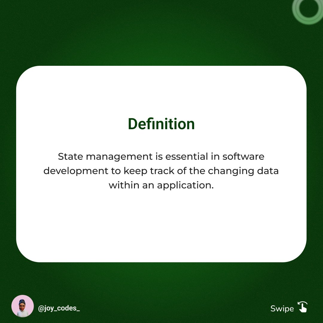 Joy33676407's tweet photo. State Management Explained in Simple Terms

Hope you find it useful!💡

Follow for daily tech insights!!📲
.

#coding #codingtips #fluttercommunity #futterdeveloper #flutter https://t.co/xh1ZkgNtr2