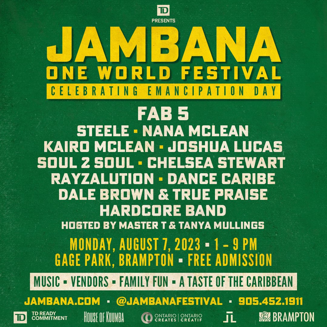 Toronto Massive! @JAMBANAFestival Mon Aug 7 @ Gage Park Brampton FREE! Fab 5 @Steele_mobs @KairoMclean @cstewartsings @rayzalution @1TanyaMullings + more! #reggae #brampton #FREE #jamaicanmusic #food #vendors #familyfun
