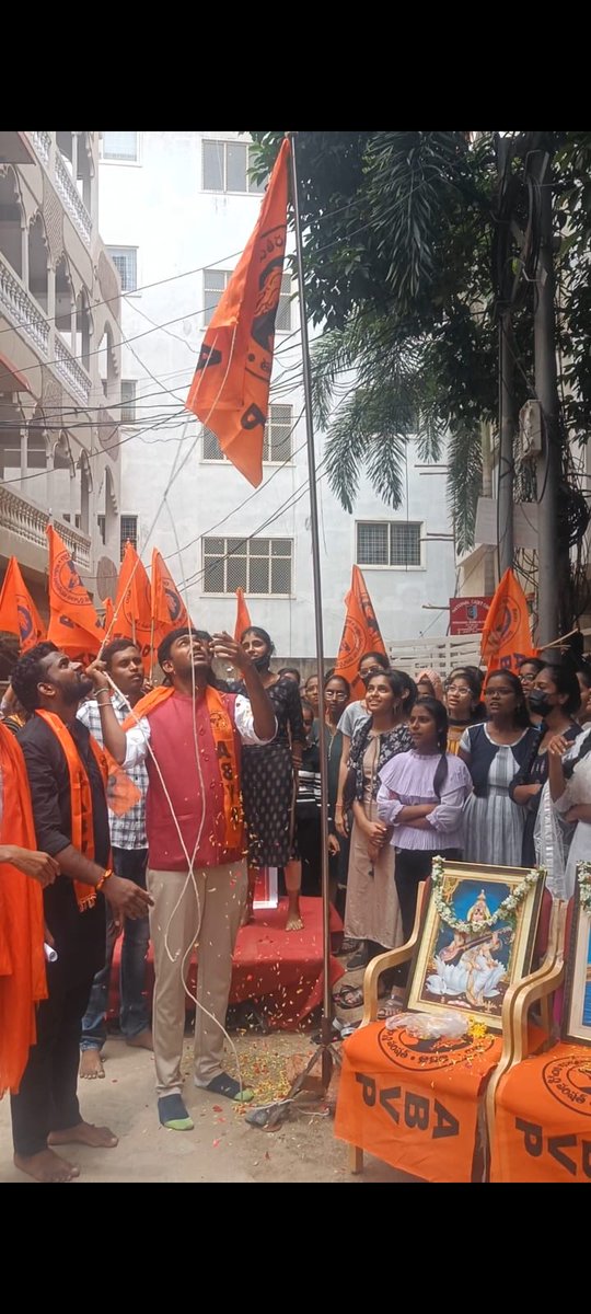 ABVPTelangana's tweet photo. Karyakartas of Kukatpally in Telangana Prant commemorated the 75th ABVP Foundation Day &amp; National Students' Day by organising a Student March in the presence of National Secretary Shri @HariNagothu.

#ABVP75 https://t.co/m5SYrwXkpq