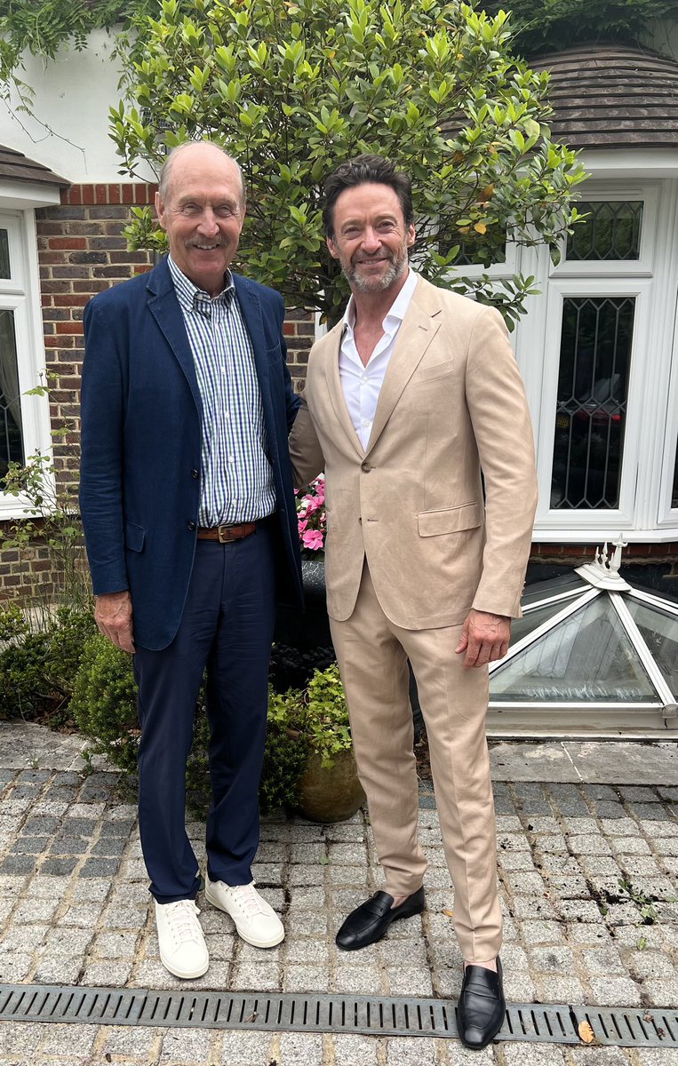 RealHughJackman's tweet photo. Super Saturday at @Wimbledon with one of the greatest @stansmithonline!! What a privilege. Thank you. https://t.co/JHtGgwpEW2