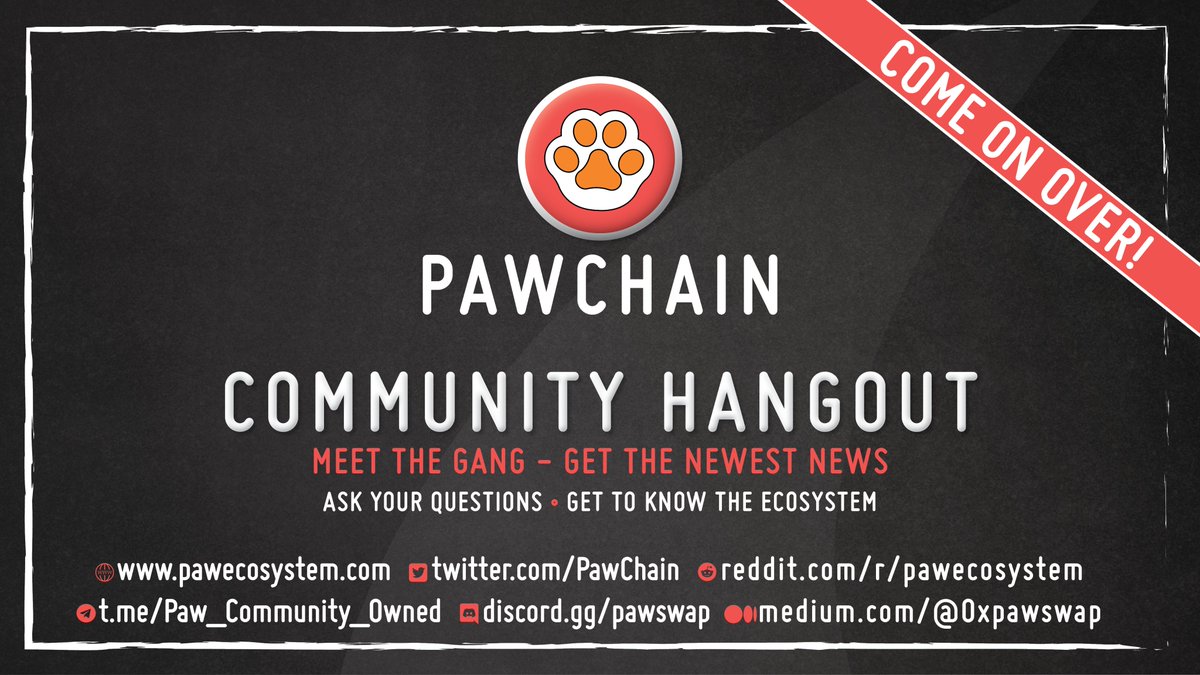 D0llarB0bby's tweet photo. Join us today at 5PM EST at our #PAWCHAIN Community Hangout No. 17! Bring your questions, and suggestions. See you then!

EVENT LINK:
https://t.co/u0VaOvaKYj

#Pawswap $PAW #BTC #ETH #Investing #Blockchain #crosschain https://t.co/yhModOvIrX