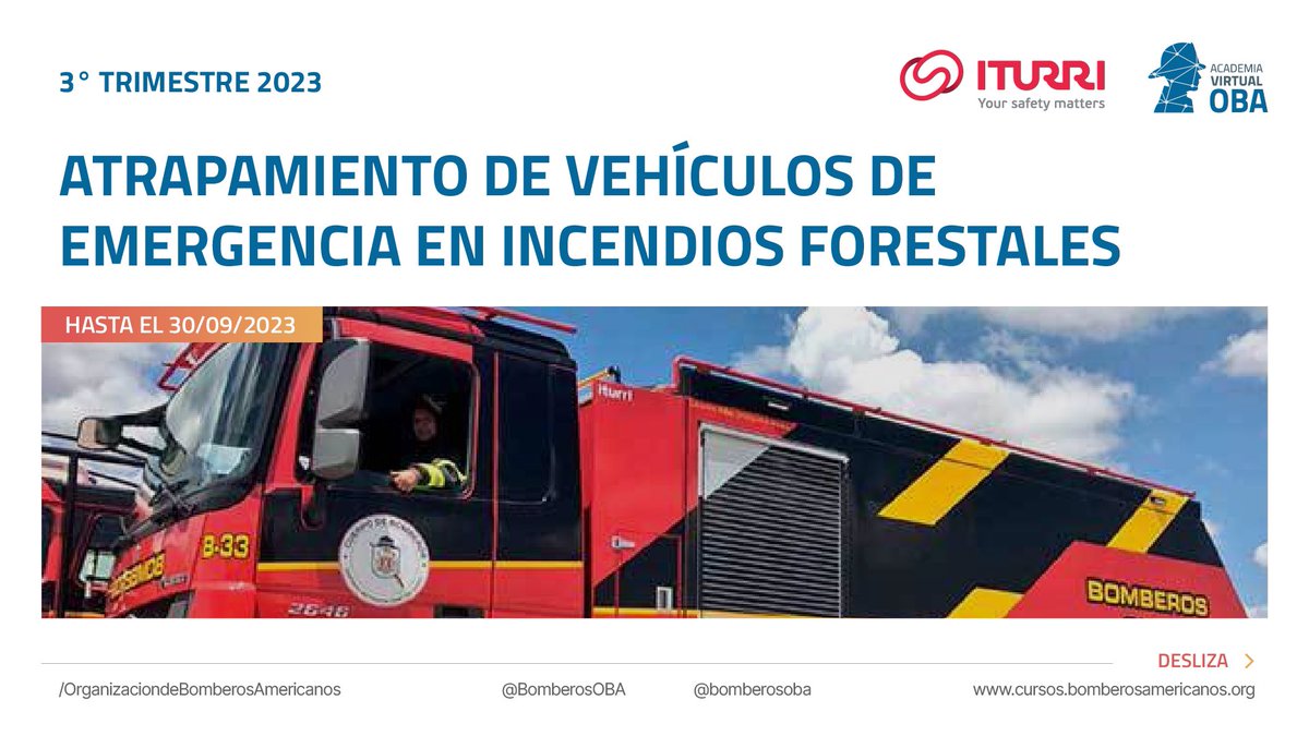 Junto a nuestro Embajador <a href="/ITURRIGroup/">ITURRI</a> llega el curso “Atrapamiento de vehículos de emergencia en Incendios Forestales” 

Este curso entrega conocimientos sobre que hacer cuando tu unidad queda rodeada por el fuego en un incendio forestal 🔥

bit.ly/AVO-atrapamien…