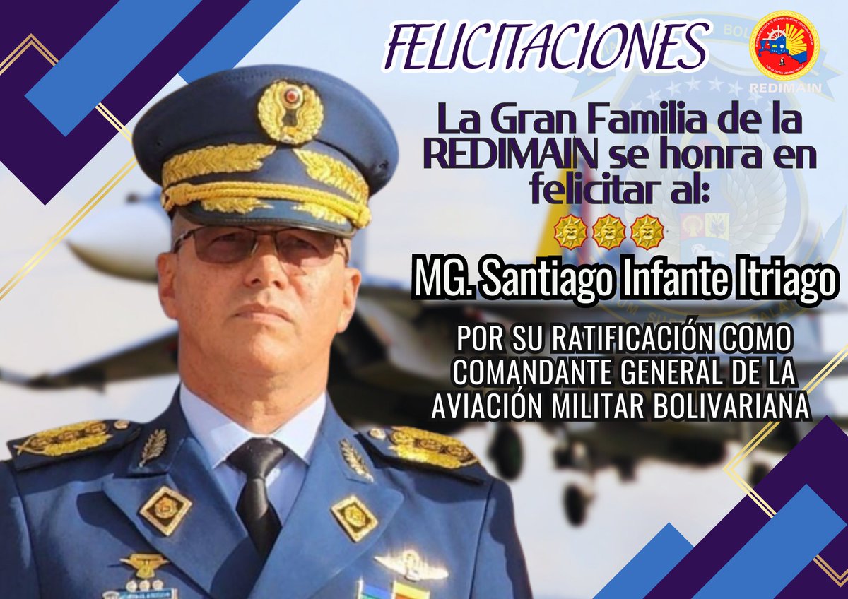 venezuelaazul10's tweet photo. #Importante| Desde la REDIMAIN felicitamos efusivamente al MG. Santiago Infante Itriago, por su ratificación como Comandante General de la
@AmbFanb, ¡En alas venceremos!
#GeneraciónTricolor
#FANB
#REDIMAIN https://t.co/5LtvsWVSKI