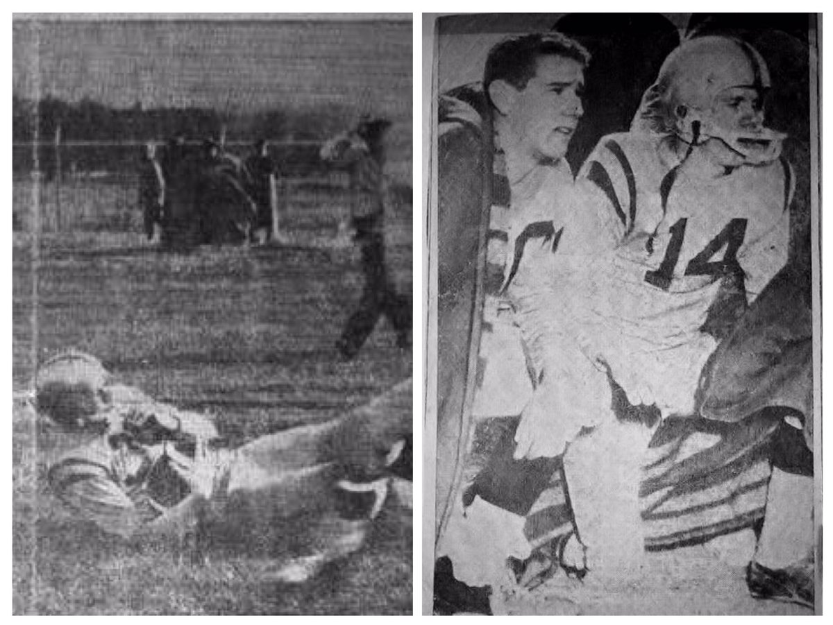 The Greatest Catches in The History of Downingtown Football.
Thanksgiving Day 1958
DHS v. Coatesville
Whippets clinch a share of the Ches-Mont Championship with a 7-6 win. Late in the 4th Quarter, Don White ( 14) to Denny Myers (37)-31 yard TD Pass. Bob Lee's XP seals the win. https://t.co/ZPiEr4kfmr