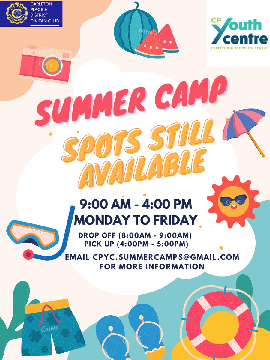 CarletonPlaceYC's tweet image. There are still some available spots for our summer camps this year!! They're filling up fast! Reserve your child's spot now - we've got a siblings discount! Check out our camp themes, descriptions, and an email contact for questions and registration: cpyouthcentre.org/summer-camp