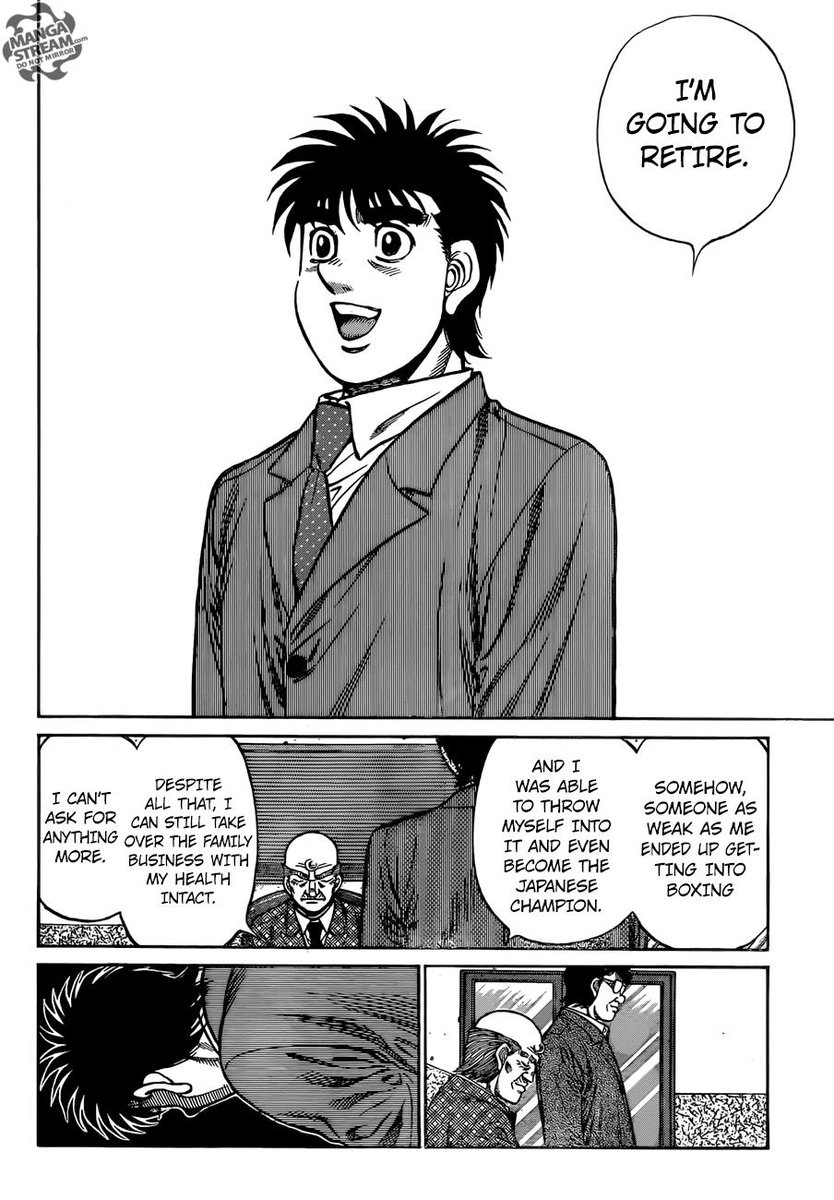 Reached #1200 of ippo. Last few chapters were tough.

Morikawa has so much confidence having ipoo go through his greatest loss after 1200 chapters.

This is the equivalent of luffys loss at MF, but with twice the buildup behind it. 

(Not that it's twice as good but structurally) https://t.co/tzsV6E6CvC