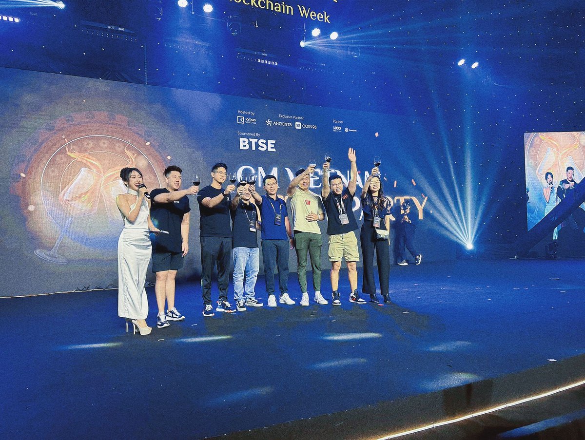 Closing out an unforgettable #GMVN2023! BTSE CEO Henry Liu <a href="/henryxliu/">Henry_BTSE</a> and #BTSE COO Jeff Mei <a href="/jeffmeiofficial/">Jeff Mei</a> take the stage at the <a href="/gmvn_official/">GM VIETNAM (🌞,🇻🇳) | Vietnam Blockchain Week</a> After Party, alongside our incredible event hosts! 🎉

Tagging <a href="/KyrosVentures/">Kyros Ventures</a>, <a href="/coin98_wallet/">Coin98 Super Wallet</a>, and <a href="/Ancient8_gg/">Ancient8 (🎮,🟢)</a> for the fantastic