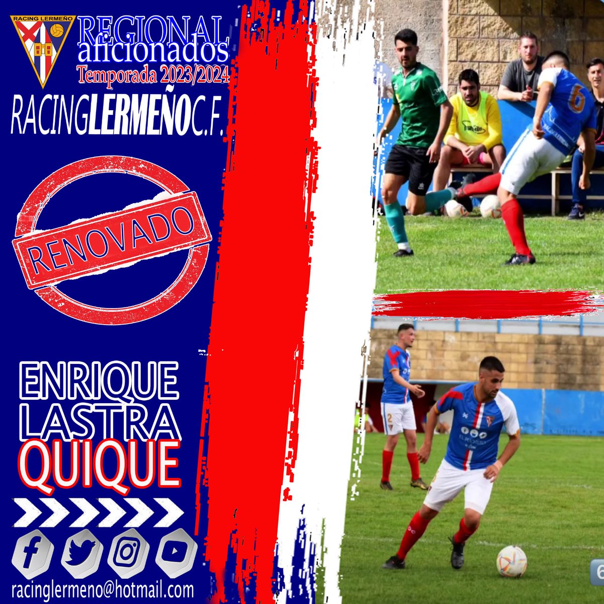 _racinglermeno_'s tweet image. RENOVACIÓN
El centrocampista Enrique Lastra "Quique" @tralas continuará otra temporada en el @_racinglermeno_.
El trabajo y el primer toque, la marca de la casa.
#VamosRacing #UnoDeLosNuestros