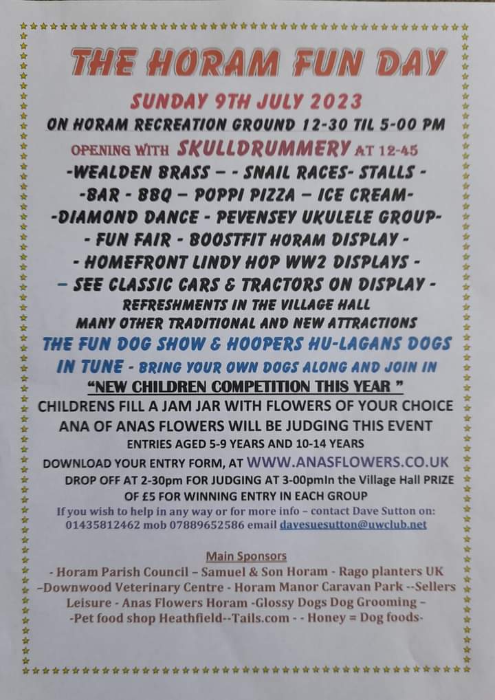 <a href="/WealdenBrass/">Wealden Brass</a> will be playing at the Horam Fun Day tomorrow  - Sunday, 9 July. See the photo below to see everything that's going on. We'll be playing throughout the afternoon. We look forward to seeing you there. 🎺🎶🎼