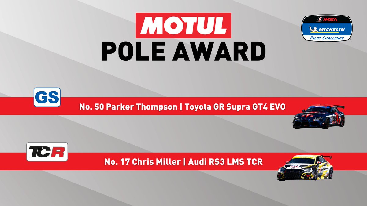 IMSA (@imsa) on Twitter photo Congratulations to your <a href="/motul/">Motul</a> Pole Award winners for the Michelin Pilot Challenge at <a href="/CTMPOfficial/">CTMP</a>.
#IMSA | <a href="/HattoriMTSP/">Hattori Motorsports</a> | <a href="/JDCMotorSports/">JDC MotorSports</a> | <a href="/MichelinUSA/">Michelin USA</a> Congratulations to your <a href="/motul/">Motul</a> Pole Award winners for the Michelin Pilot Challenge at <a href="/CTMPOfficial/">CTMP</a>.
#IMSA | <a href="/HattoriMTSP/">Hattori Motorsports</a> | <a href="/JDCMotorSports/">JDC MotorSports</a> | <a href="/MichelinUSA/">Michelin USA</a>
