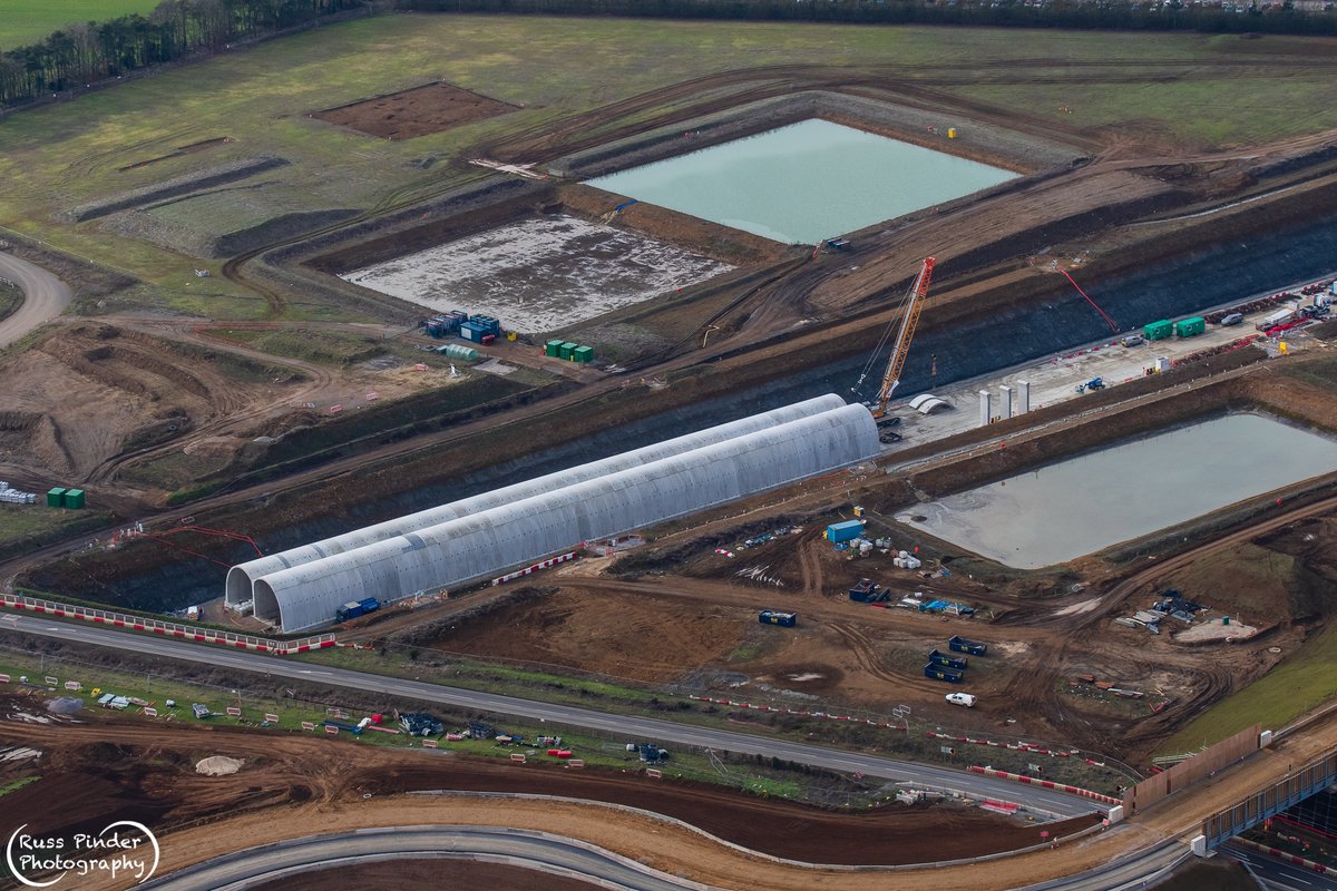 RussPinder's tweet photo. Cut and cover tunnel construction - Chipping Warden Green Tunnel #HS2 #aerialphotography https://t.co/lHSmphYKc7