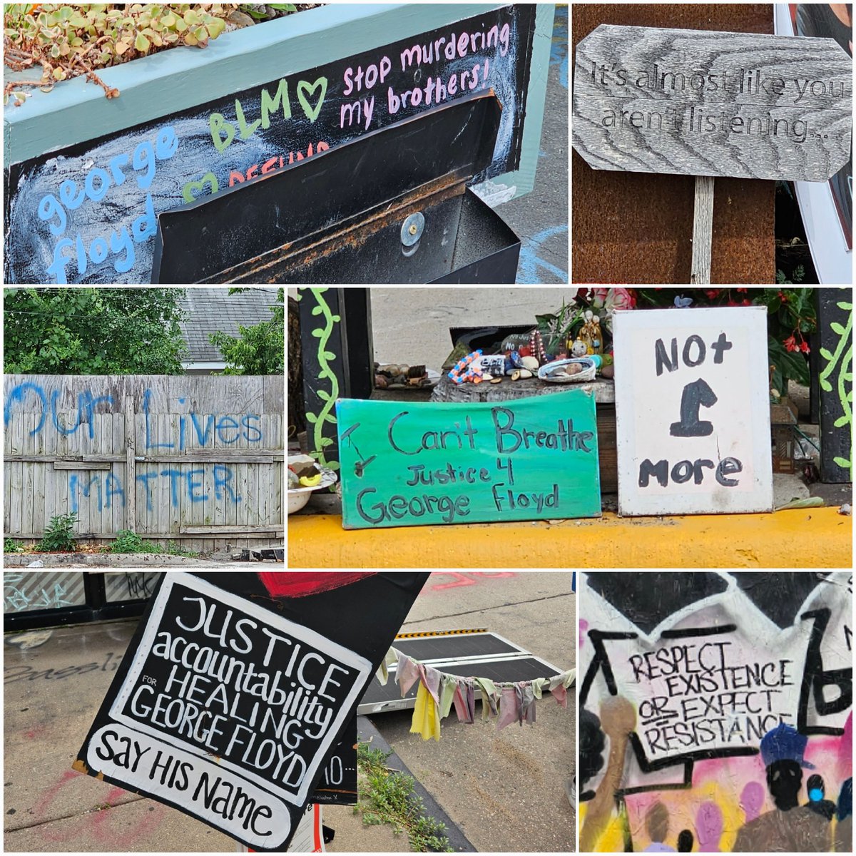 pisanettes's tweet image. On the 4th of July I visited #PhilandoCastile Memorial Garden in St Paul, then #GeorgeFloyd Memorial Square in #Minneapolis. Immensely moving. Just standing. Walking. Words, murals, signs from many many people. Powerful. Heart wrenching.
#SayTheirNames #BlackLivesMatter
