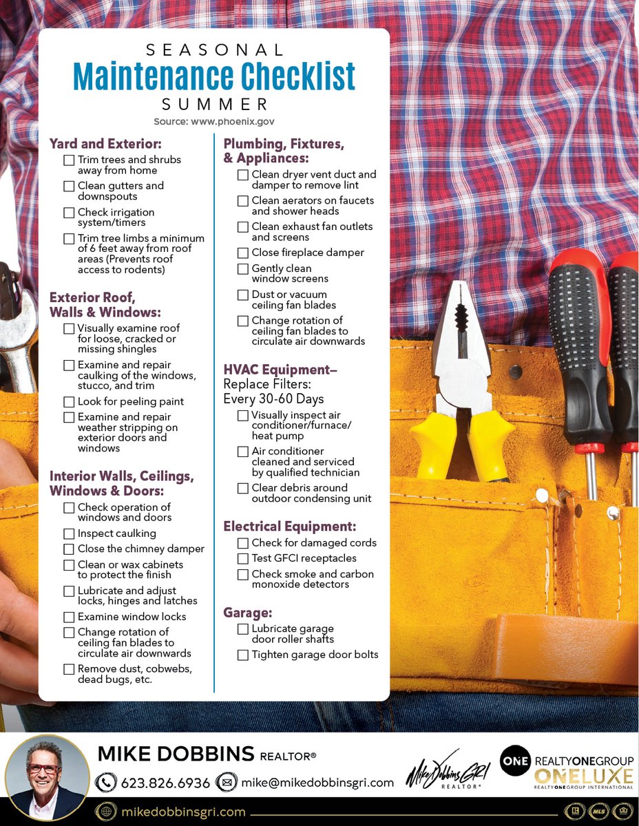 Here is your summer maintenance checklist on your home!#azrealestateagent #azrealtor #scottsdalerealestate #scottsdalerealtor #buyersagent #sellersagent #garagehomes #golfcoursehomes