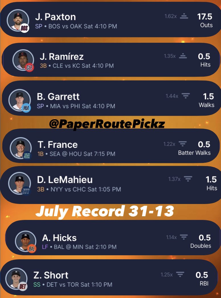 Chill_PhilMusic's tweet photo. ⚾️July 8th Props⚾️
July record 31-13
#LetsGetThisPaper
#Props #gamblingtwitter #prizepicks #FreePicks #sleeper #betting #mlb #casino https://t.co/lShfHIZeuN