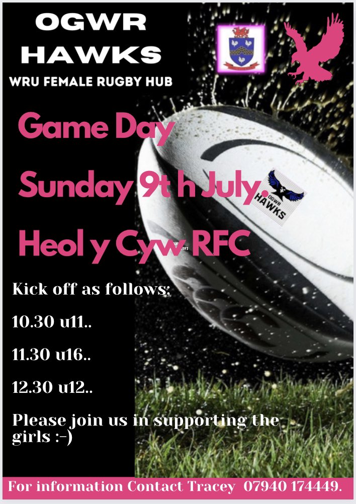 1 Day to go Thank you to Heol y Cyw RFC for being our Host club tomorrow 🙂 Really looking forward to a family day of Rugby. U11’s OGWR Hawks vs New Tredegar Chargers U16’s OGWR Hawks vs Stradey Sospans Girls Rugby U12’s OGWR Hawks vs Neath Panthers @HYCRFC @WRUWomenSupport