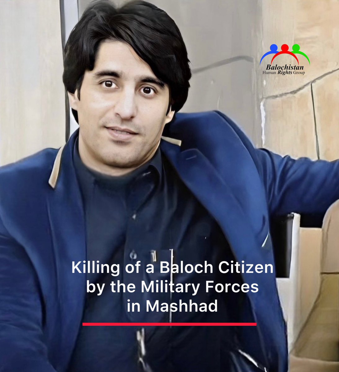 According to the Balochistan human rights group On Thursday the 6th,July,2023 Hassan Rokhshani, a 38-year-old married resident of Mashhad and originally from Zahedan, died as a result of military officers shooting at his car.
#HumanRights 
#BHRG
