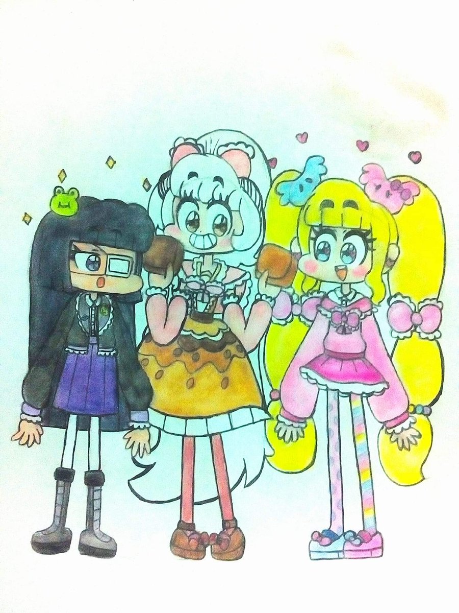 LiliesSue's tweet photo. Here's my oc, #Pinky and #Marlette, with my sister's oc, #Bella. 

Marlette gives them a chocolate. Looks delicious, sweet, melty and bitter. They love chocolate so much. c: 🍫

#WorldChocolateDay https://t.co/okRNdVF9Zj
