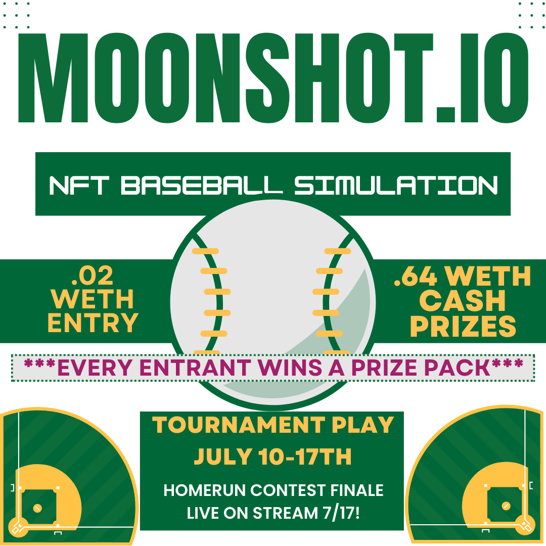 #Huge event starts tomorrow @ Moonshot.io!  If you don't have a team yet, hit my DMs and I can get you a #FREE #AIRDROP starting lineup!  <a href="/Moonshot_BSBL/">Moonshot Baseball</a> #NFT #PolygonNFTs