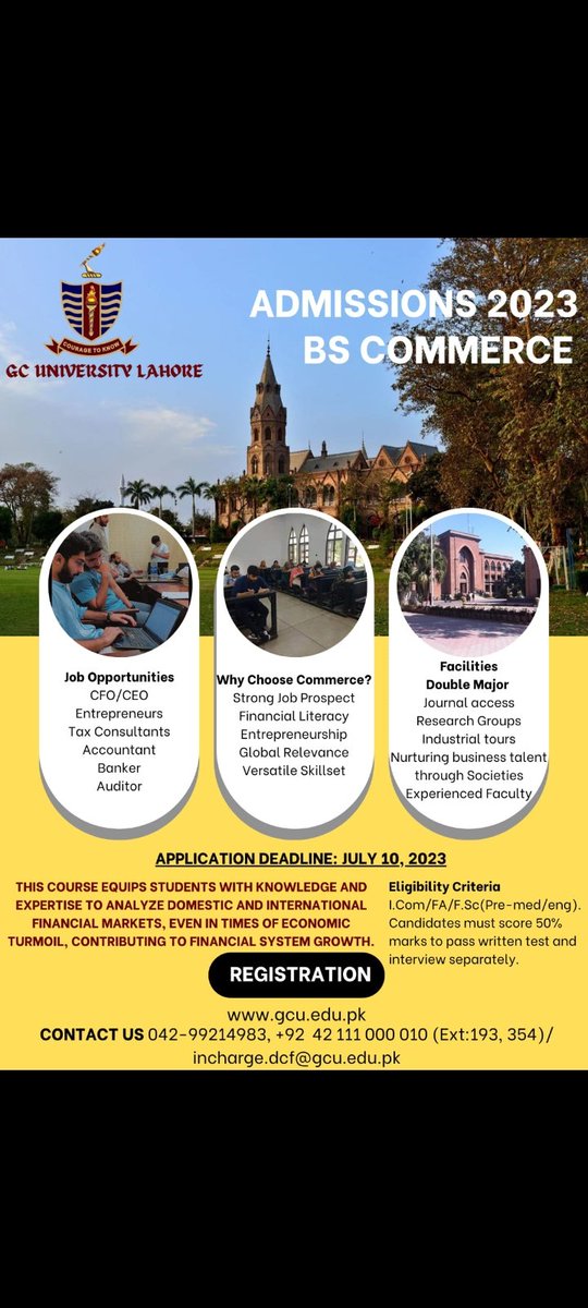 CommerceGcu's tweet photo. Unlock your potential with a BS Commerce degree at Government College University (GCU)! Experience world-class education, innovative learning, and a vibrant community. Admissions now open! @zaidia
@DCFGCU @RasoolNosheen @gcu_bafsociety #GCU #BSCommerce #TwoDaystogo https://t.co/K0rJFNXbU6