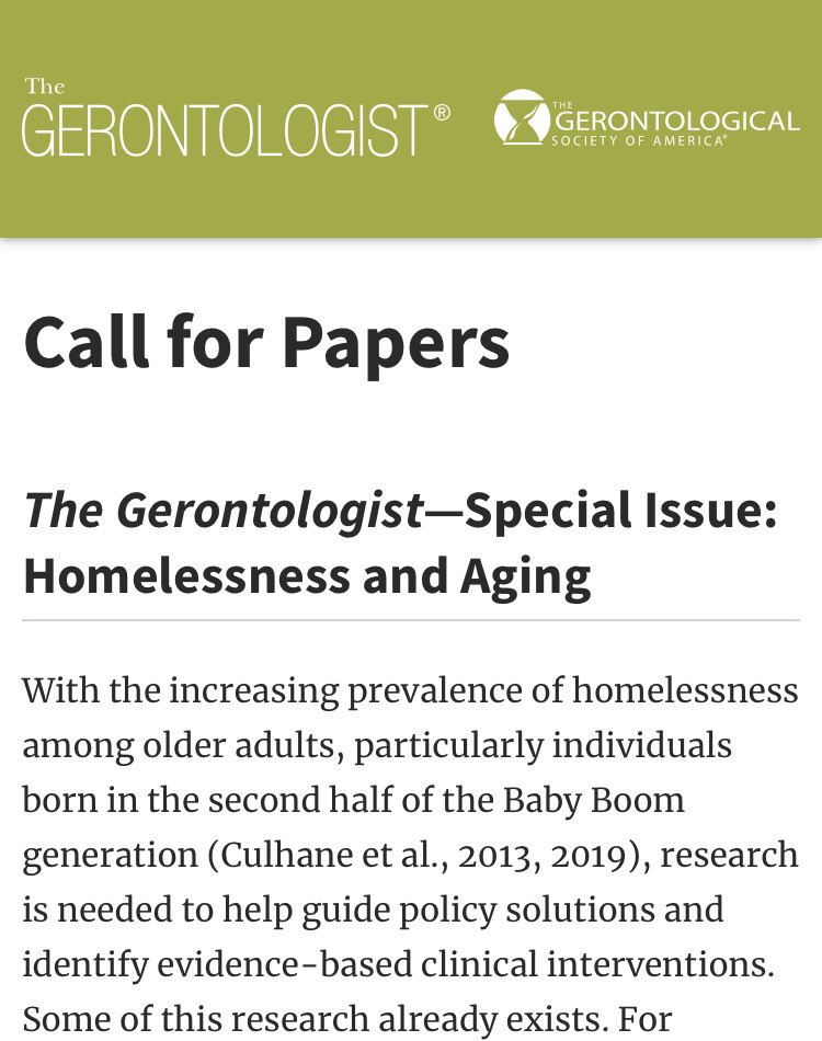 EmancipatoryLab's tweet photo. 📢📢Call for Papers
The Gerontologist—Special Issue: Homelessness and Aging | Abstracts October 1 |👇👇👇 https://t.co/polst4XeHR @geronsociety @slcanham https://t.co/ncj3c1Cvzs