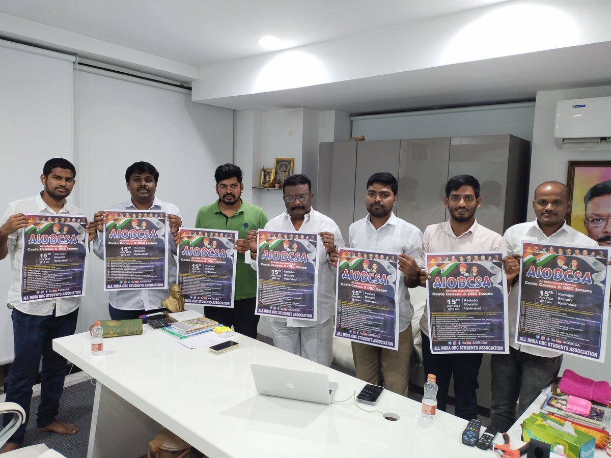 sravandasoju's tweet photo. Released AIOBCSA National Convention on Caste Census and OBC Issues posters and discussed various issues related to Caste Census with Hyderabad Central University students. The event is scheduled on 15th July 2023 at Ravindra Bharathi Auditorium. @aiobcsa 

@BRSparty @BRSParty_News