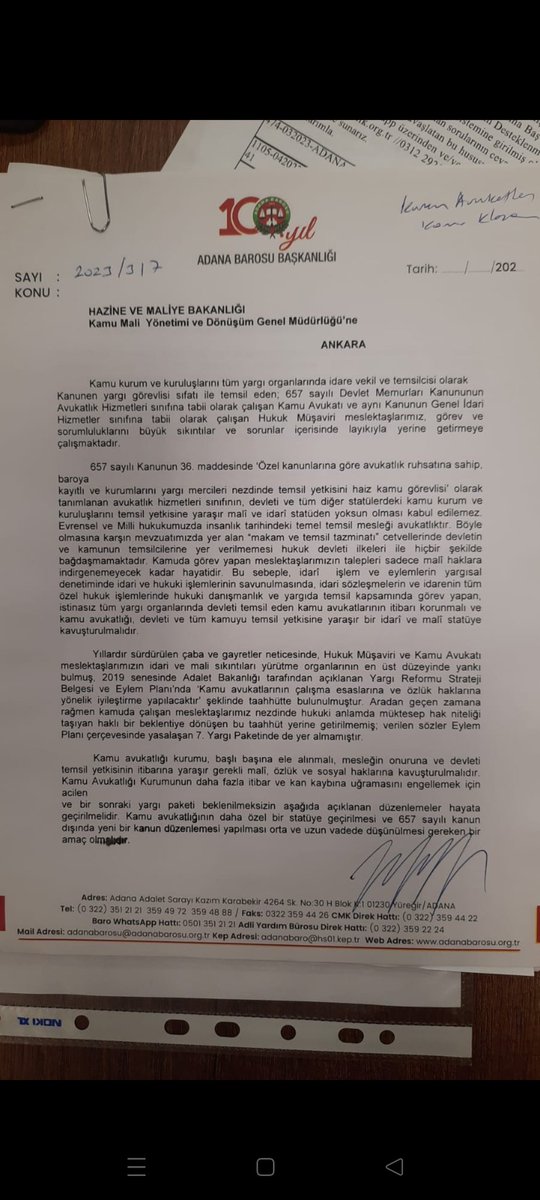 Mares013's tweet photo. Kamu Avukatlarının mali ve özlük haklarının düzeltilmesine ilişkin taleplerini Hazine ve Maliye Bakanlığı ve Adalet Bakanlığına ileten Adana Barosuna teşekkür ederiz.
@AdanaBarosu @yilmaztunc @barolar @GokayazSemih @kamuavplatform https://t.co/9Lzkp6EGz5