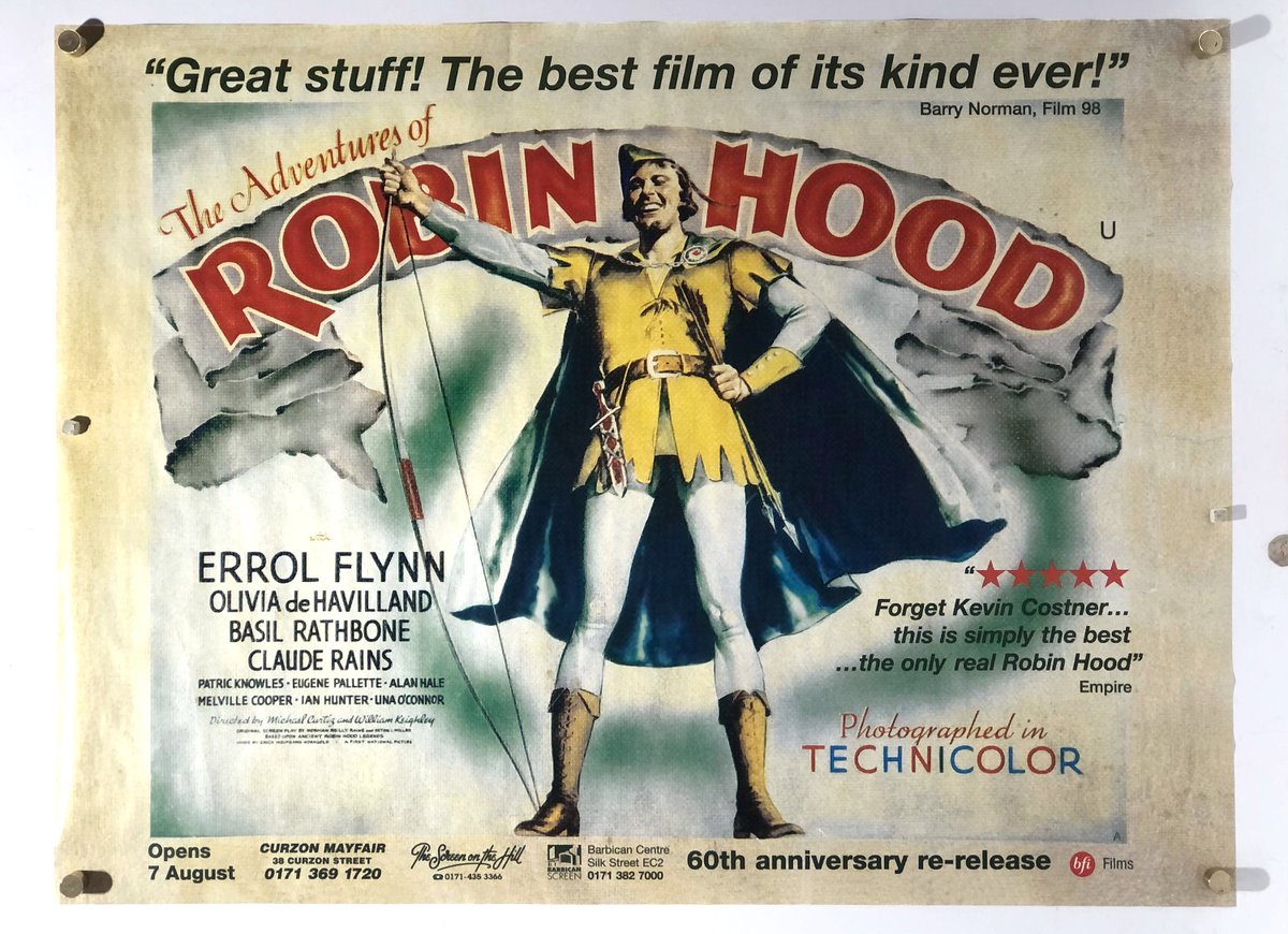 postermad's tweet image. Adventures Robin Hood Original Quad Movie Poster Errol Flynn BFI 60th Anniversary re-release of The Adventures Of Robin Hood 1938 etsy.me/3pwxa0d #film #uk #quad #poster #original #movie #british #cinema #bf