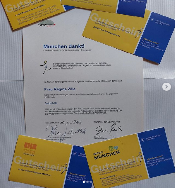 Regine Zille,  die 1. Vorsitzende des BayCIV wurde für Ihr  Engagement bei der Selbsthilfe von der Stadt #Muenchen ausgezeichnet. #ehrenamt #engagement #selbsthilfe #vorsitzende #herzlichenglückwunsch