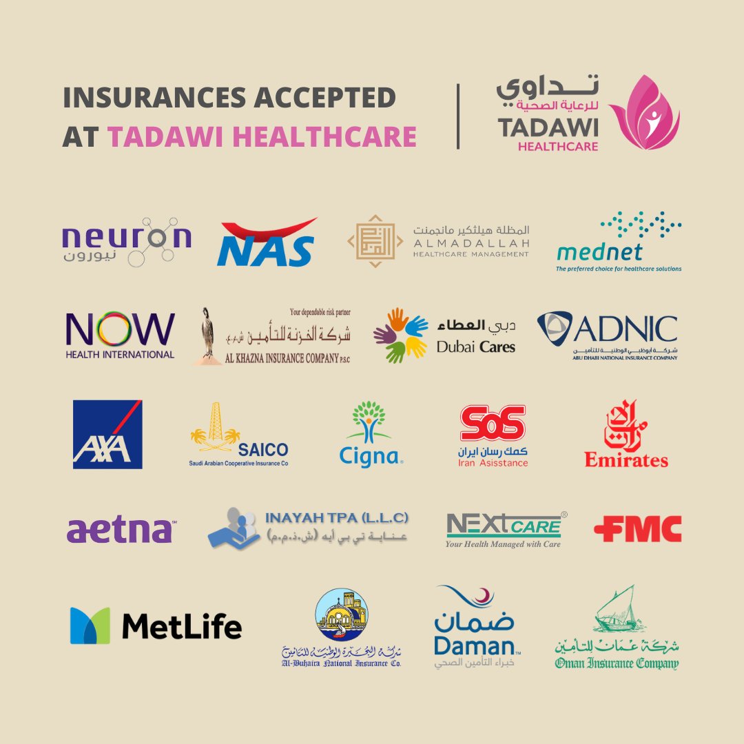 احصل على أفضل رعاية صحية لك ولعائلتك
نستقبل تأمين شركة ضمان للتأمين الآن في مستشفى تداوي

Get the best healthcare for you and your family
Daman Insurance Now Accepted at Tadawi Hospital

Please call 04 230 9999 to book your appointments

#Tadawi #healthcare #hospital #insurance