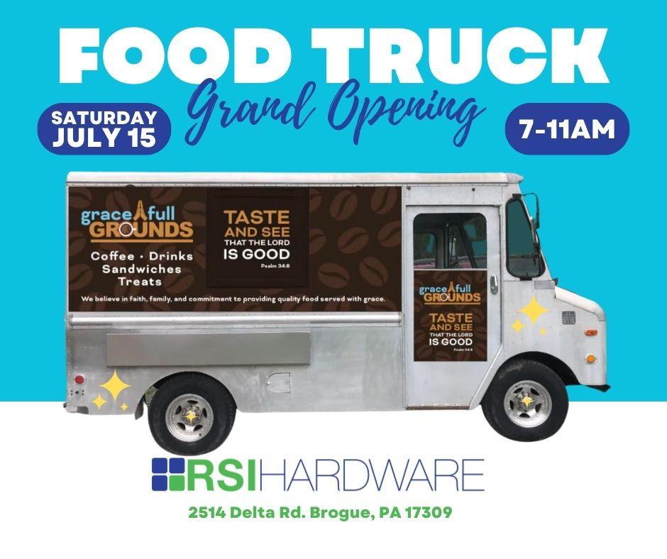RsiHardware's tweet image. Have you heard? There's a NEW FOOD TRUCK in town! GraceFull Grounds - Coffee and Breakfast Food Truck will be hosting their Grand Opening Next Saturday July 15 in the parking lot of RSI Hardware from 7-11am. 
👉Visit us too, see what's new! #supportlocal #smallbusiness