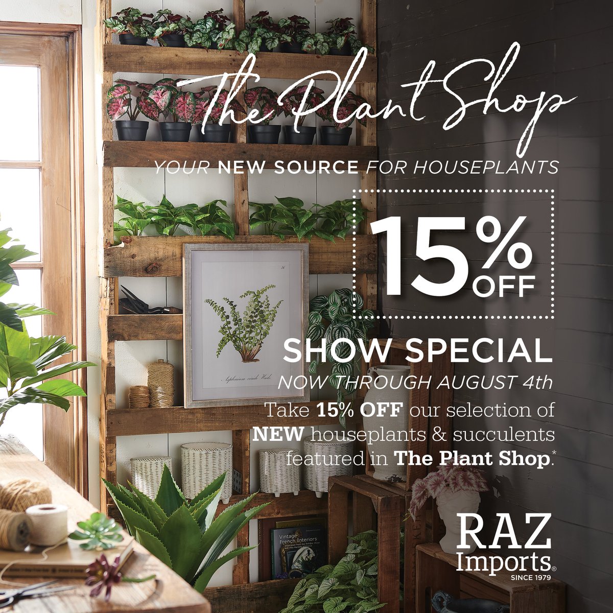 RAZ_Imports's tweet photo. Show Special: 15% OFF The Plant Shop 🪴 Now through 8/4/2023, customers who shop with us at Summer Market will receive 15% off products our Spring 2024 theme The Plant Shop. Terms apply. Make your market appointment today! #succulents #houseplants #houseplant #owntheseason https://t.co/sP2dpc5Bg6