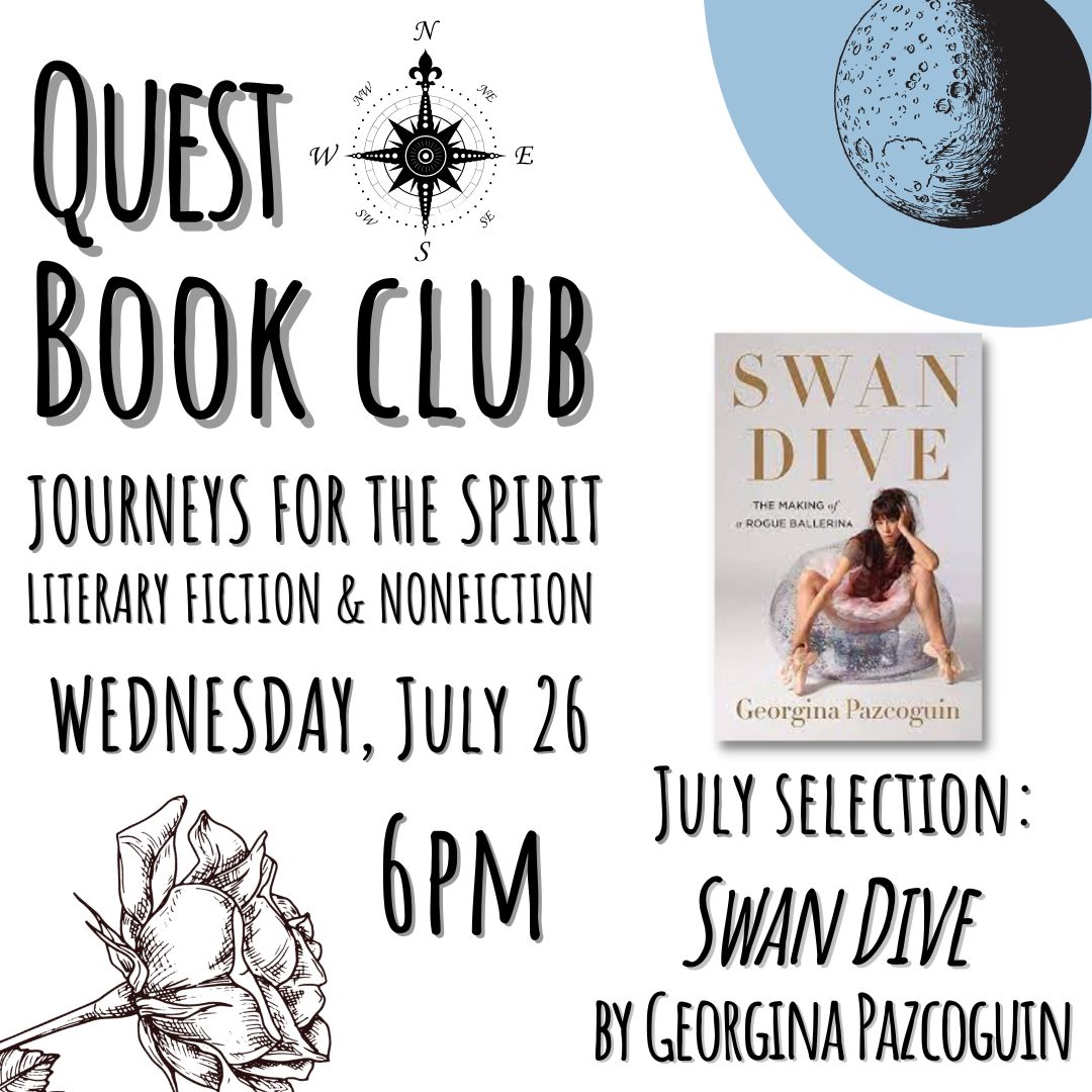 Join Quest Book Club on Wednesday, 07/26 @ 6 PM! They'll be chatting about SWAN DIVE by Georgina Pazcoguin