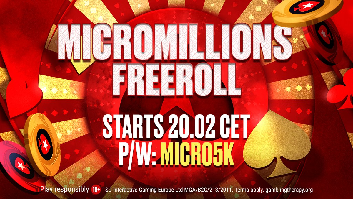 ⚠️Registration for today's MicroMillions Freeroll is open ⚠️ ♠️ Over $5,000 in tickets ♠️ Password = MICRO5K ♠️ Tourney ID: 3612912192 ♠️ How to find freerolls: psta.rs/freerolls