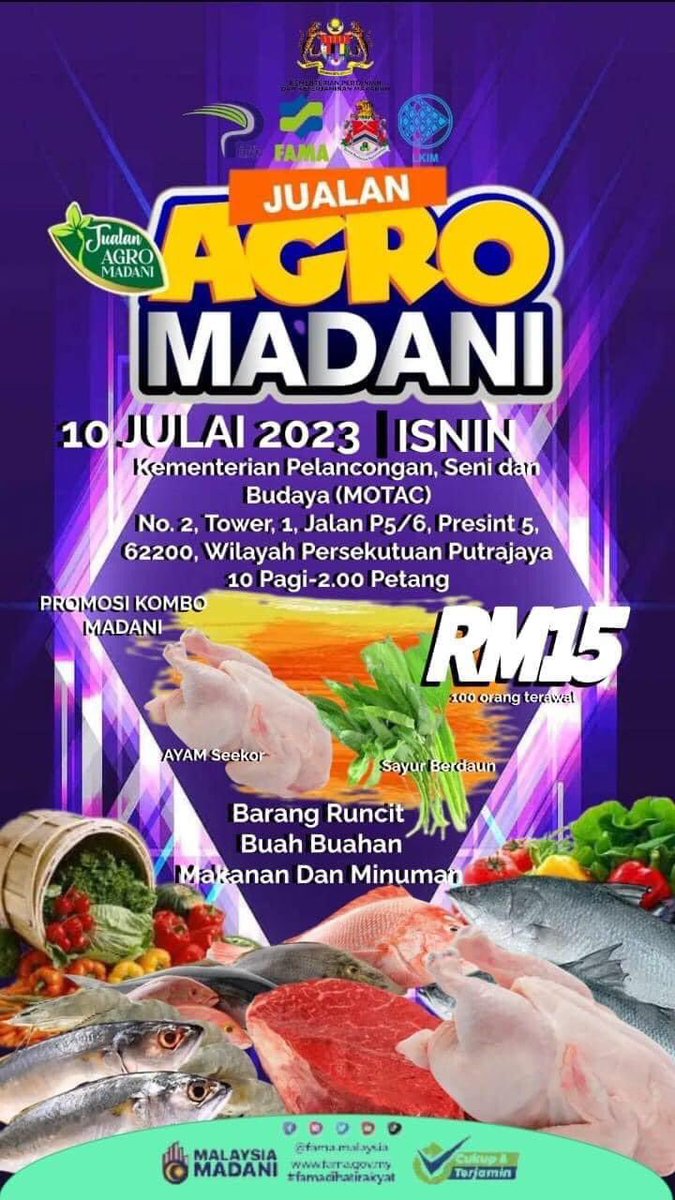 ‼️𝑷𝑬𝑹𝑯𝑨𝑻𝑰𝑨𝑵 ‼️📢📢📢

‼️𝑷𝑬𝑹𝑯𝑨𝑻𝑰𝑨𝑵 ‼️📢📢📢

‼️𝑷𝑬𝑹𝑯𝑨𝑻𝑰𝑨𝑵 ‼️📢📢📢

Program Jualan Agro Madani kembali lagi. Kali ini di Perkarangan Coutryard antara Menteri Pelancongan, Seni dan Budaya (Motac) dan Kementerian Pengajian Tinggi (KPT), Presint 5,